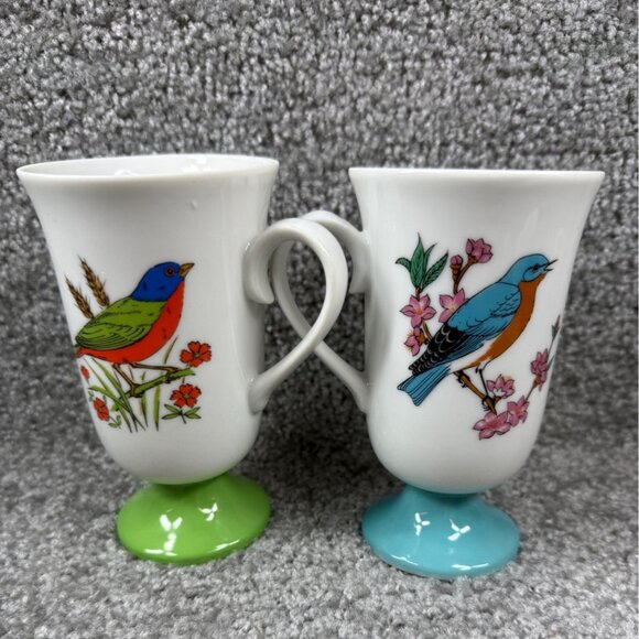 Decorative Pedestal Coffee Mugs Fred Roberts 4 Different Birds Colorful Kitchen - Picture 15 of 16